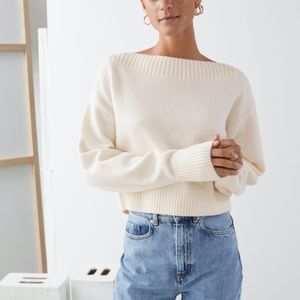 & Other Stories White Boatneck Cropped Sweater